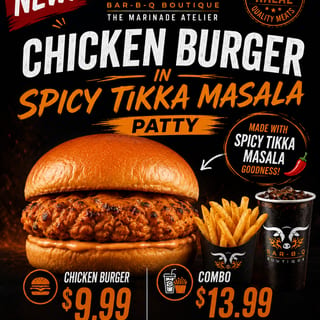Chicken Burger in Spicy Tikka Masala Patty with Fries