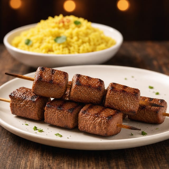 Combo: Beef Mediterranean Kebab (4 pcs) with Saffron Rice Pilaf.