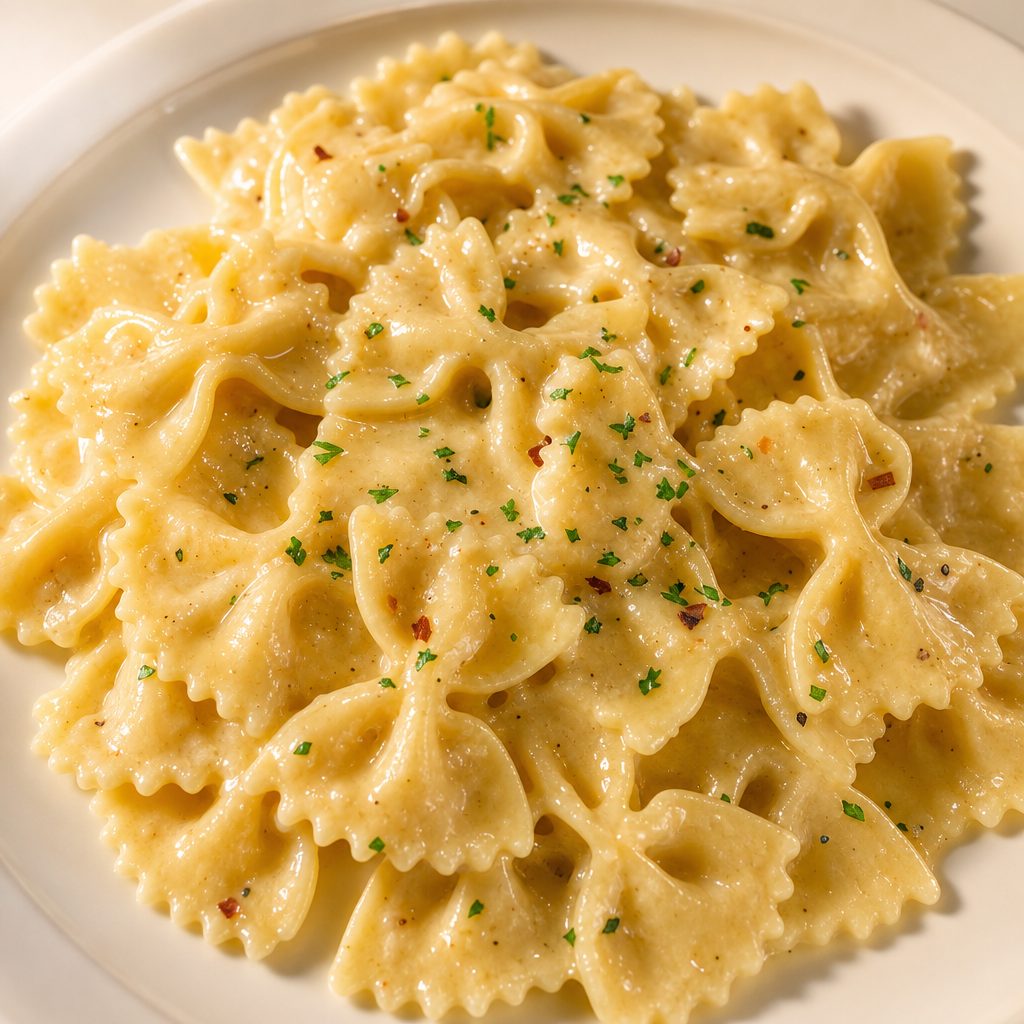 Pasta garnished with Herbs and Butter.