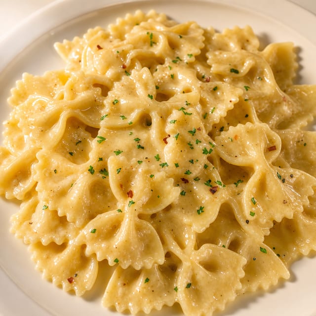 Pasta garnished with Herbs and Butter.
