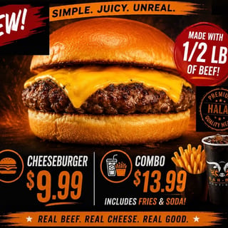 Burger Combo Meal: 1/2 pounder Burger, Fries & Soda