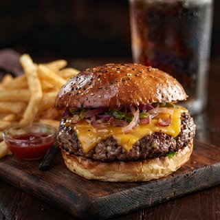 The Classic Grill Burger with fries