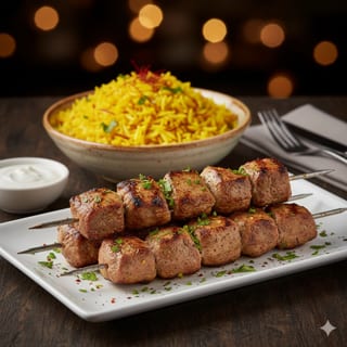 Combo: Lamb Kebab (4 pcs) with Saffron Rice Pilaf
